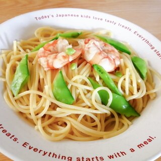 えびと絹さやのコンソメパスタ